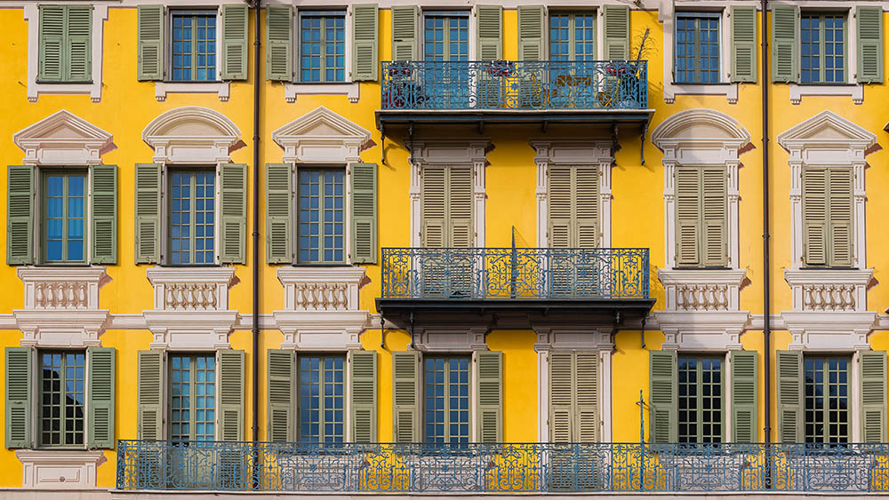 colorful balcony design, with typical murals windows