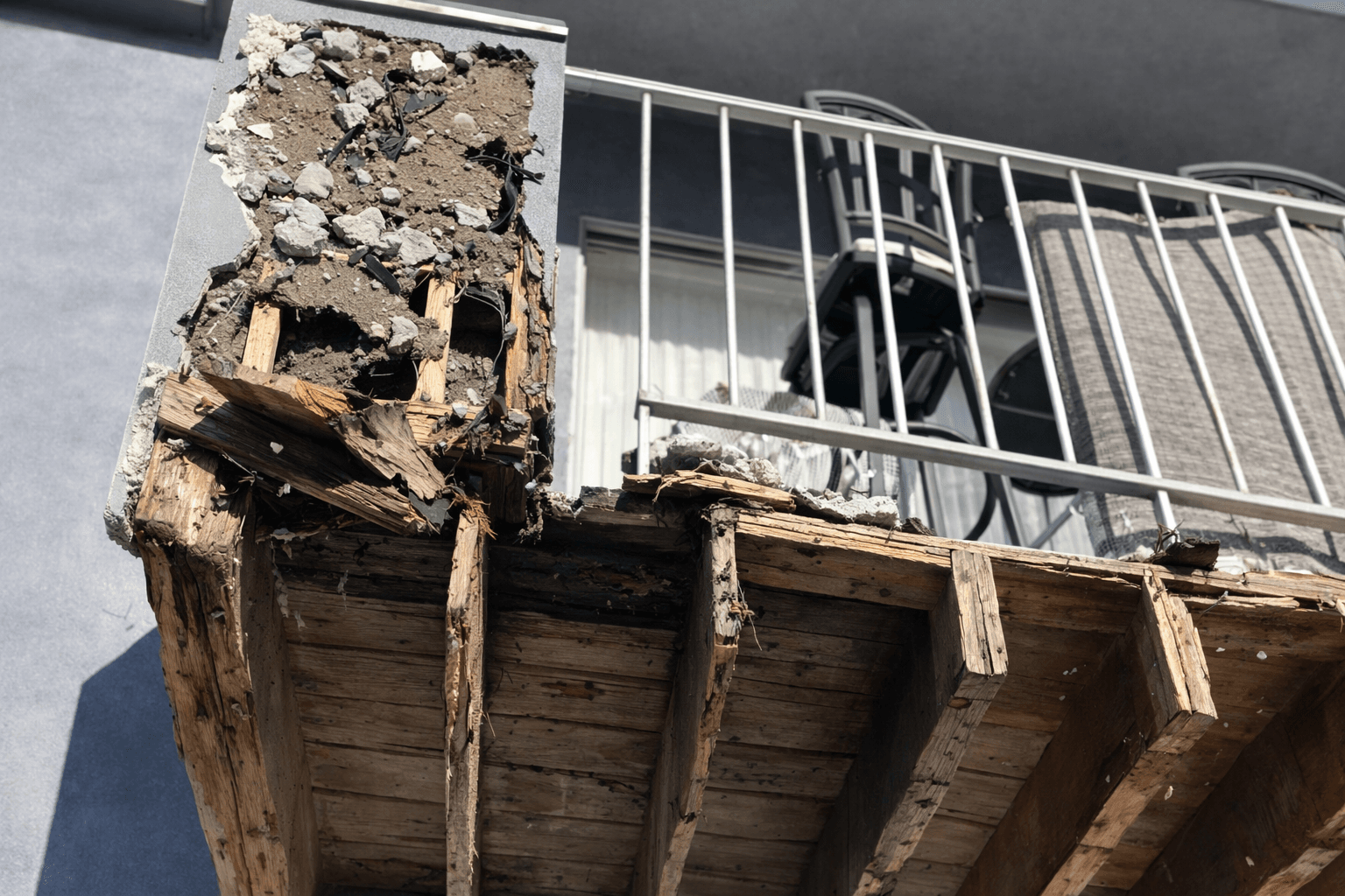 Damaged balcony underside